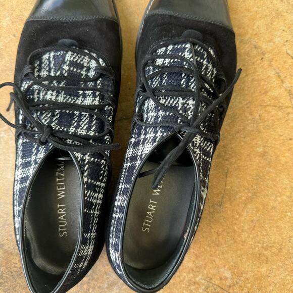 Stuart Weitzman black white retro plaid laceup suede loafers size 10 academia - Picture 5 of 6